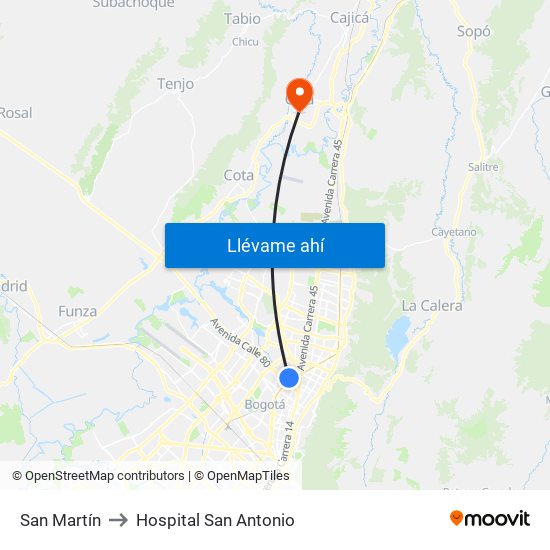 San Martín to Hospital San Antonio map