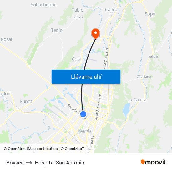 Boyacá to Hospital San Antonio map