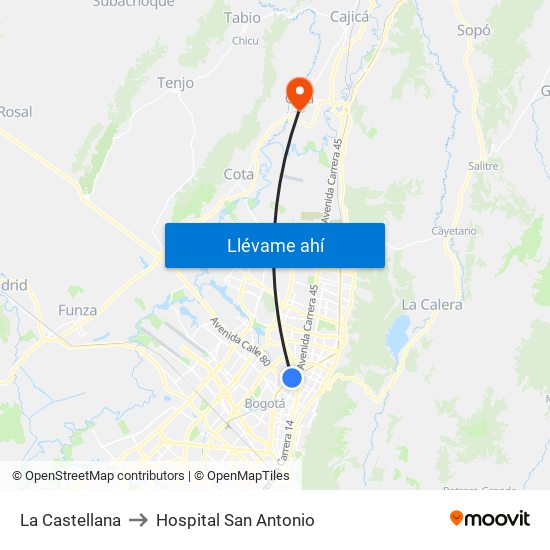 La Castellana to Hospital San Antonio map