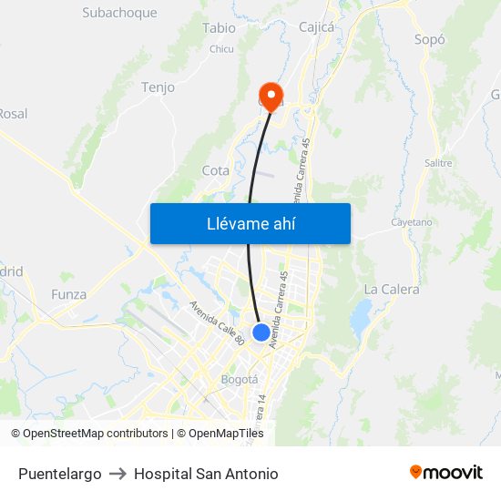 Puentelargo to Hospital San Antonio map