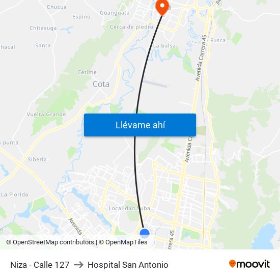 Niza - Calle 127 to Hospital San Antonio map