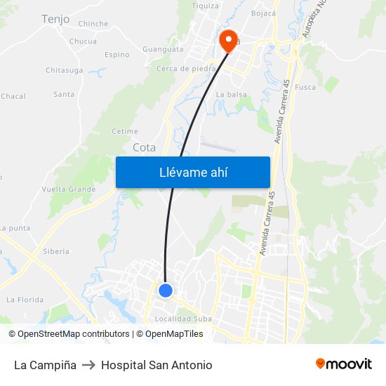 La Campiña to Hospital San Antonio map