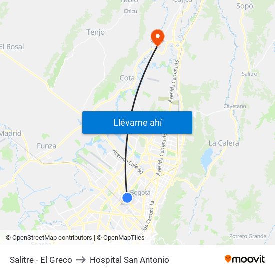 Salitre - El Greco to Hospital San Antonio map