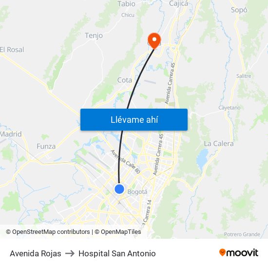 Avenida Rojas to Hospital San Antonio map