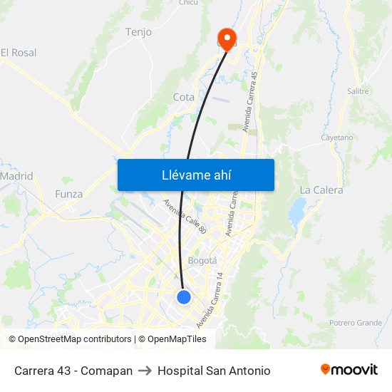 Carrera 43 - Comapan to Hospital San Antonio map