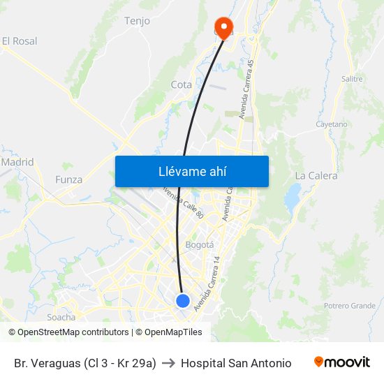 Br. Veraguas (Cl 3 - Kr 29a) to Hospital San Antonio map