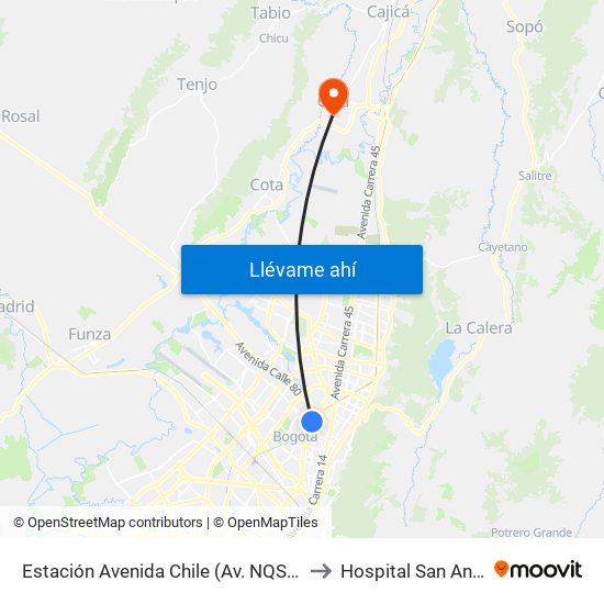 Estación Avenida Chile (Av. NQS - Cl 71c) to Hospital San Antonio map