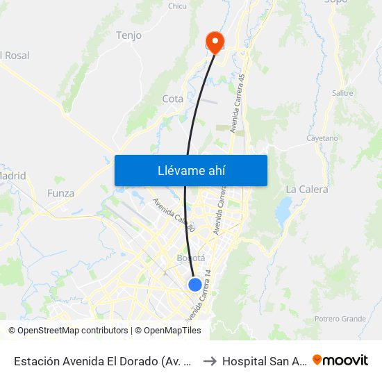 Estación Avenida El Dorado (Av. NQS - Cl 40a) to Hospital San Antonio map