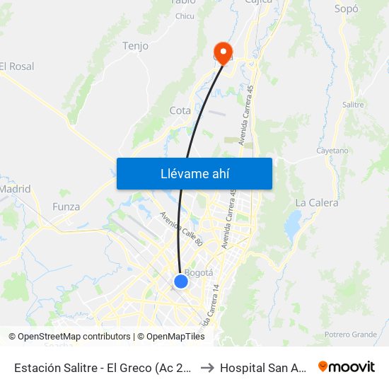 Estación Salitre - El Greco (Ac 26 - Ak 68) to Hospital San Antonio map