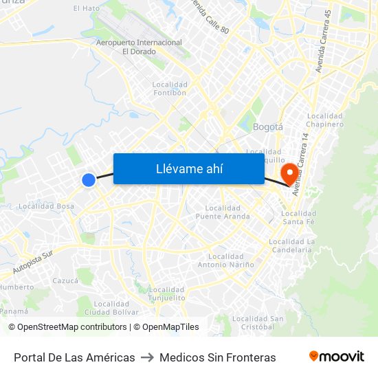 Portal De Las Américas to Medicos Sin Fronteras map