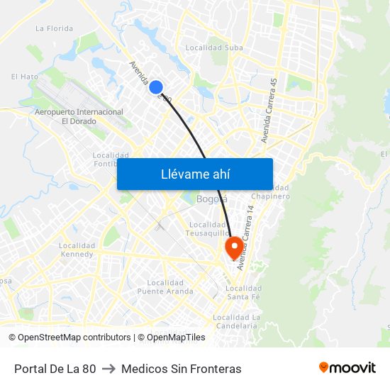 Portal De La 80 to Medicos Sin Fronteras map