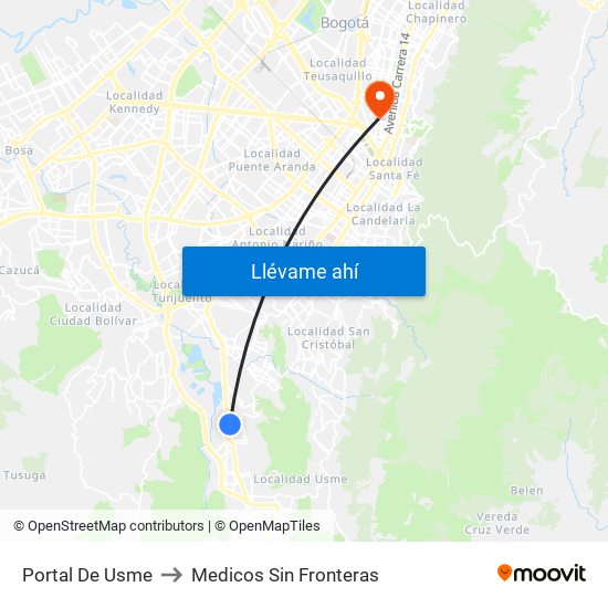 Portal De Usme to Medicos Sin Fronteras map