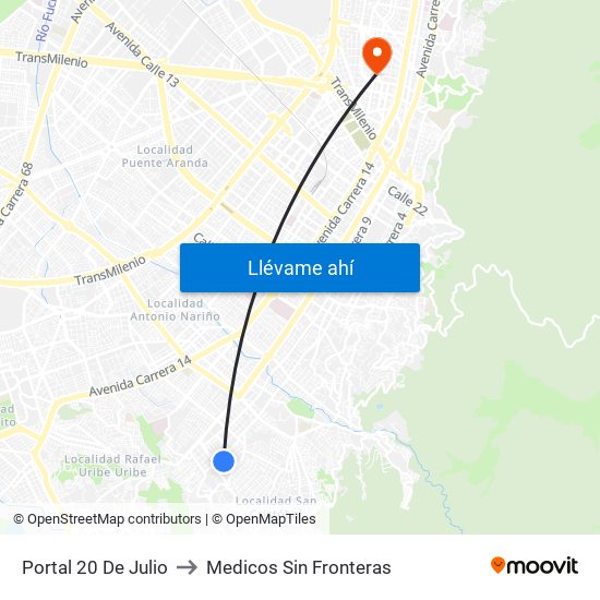 Portal 20 De Julio to Medicos Sin Fronteras map