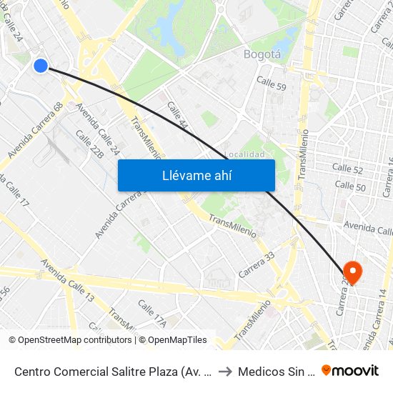 Centro Comercial Salitre Plaza (Av. La Esperanza - Kr 68b) to Medicos Sin Fronteras map