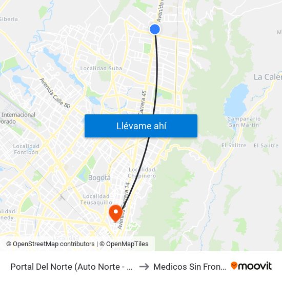 Portal Del Norte (Auto Norte - Cl 174a) to Medicos Sin Fronteras map