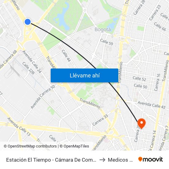 Estación El Tiempo - Cámara De Comercio De Bogotá (Ac 26 - Kr 68b Bis) to Medicos Sin Fronteras map