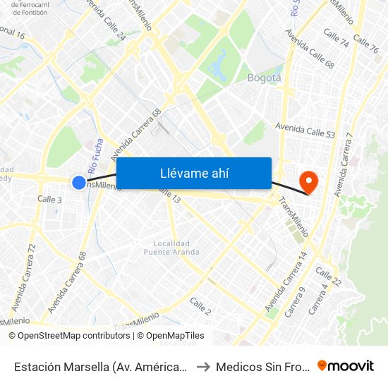 Estación Marsella (Av. Américas - Kr 69b) to Medicos Sin Fronteras map