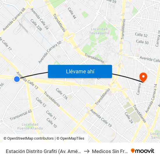 Estación Distrito Grafiti (Av. Américas - Kr 53a) to Medicos Sin Fronteras map