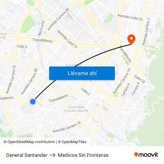 General Santander to Medicos Sin Fronteras map