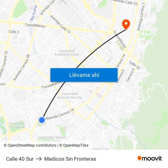 Calle 40 Sur to Medicos Sin Fronteras map