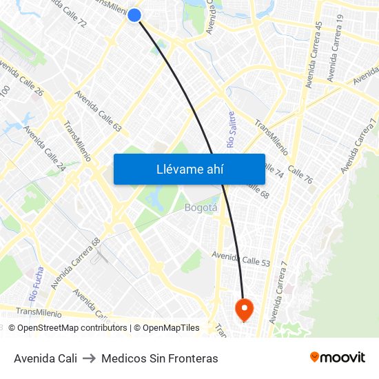 Avenida Cali to Medicos Sin Fronteras map