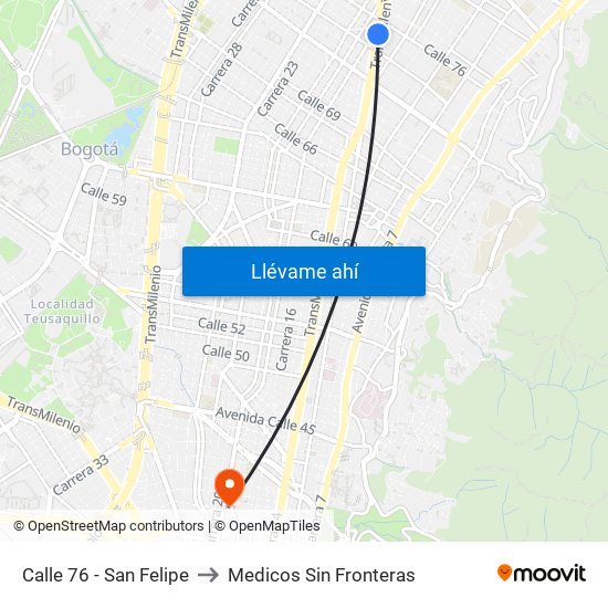 Calle 76 - San Felipe to Medicos Sin Fronteras map