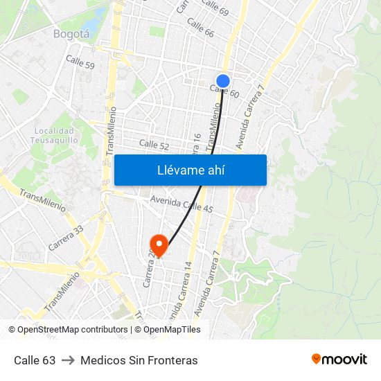 Calle 63 to Medicos Sin Fronteras map