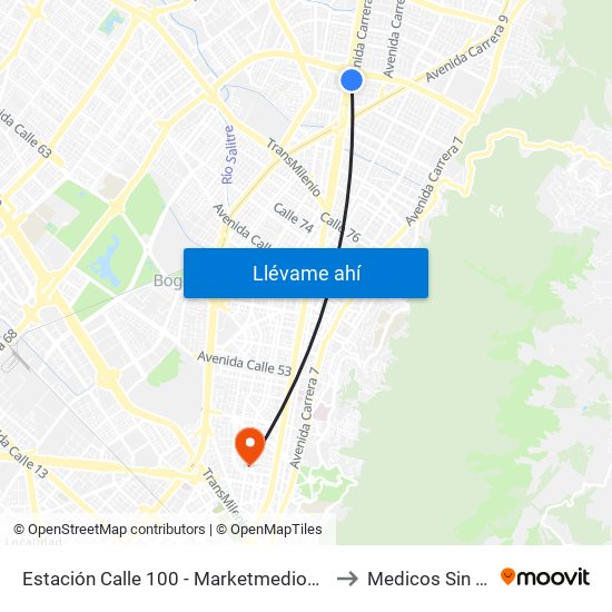 Estación Calle 100 - Marketmedios (Auto Norte - Cl 98) to Medicos Sin Fronteras map