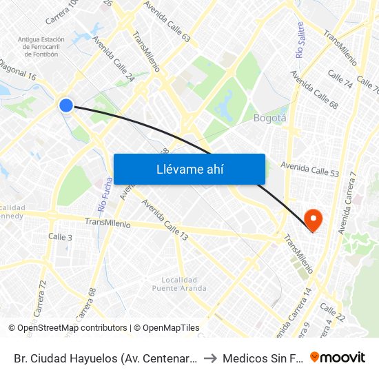 Br. Ciudad Hayuelos (Av. Centenario - Av. C. De Cali) to Medicos Sin Fronteras map