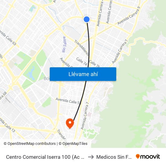 Centro Comercial Iserra 100 (Ac 100 - Kr 54) (B) to Medicos Sin Fronteras map