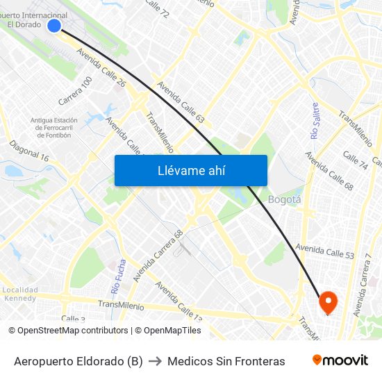 Aeropuerto Eldorado (B) to Medicos Sin Fronteras map