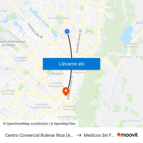 Centro Comercial Bulevar Niza (Ac 127 - Av. Suba) to Medicos Sin Fronteras map