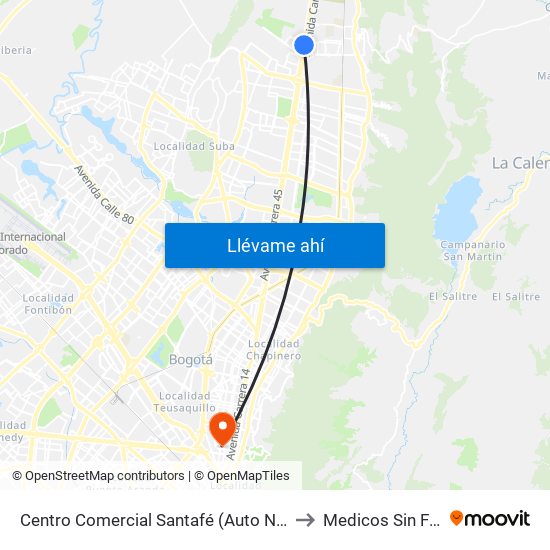 Centro Comercial Santafé (Auto Norte - Cl 187) (B) to Medicos Sin Fronteras map