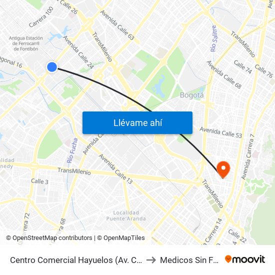 Centro Comercial Hayuelos (Av. C. De Cali - Cl 20) to Medicos Sin Fronteras map