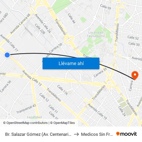 Br. Salazar Gómez (Av. Centenario - Kr 65) (A) to Medicos Sin Fronteras map