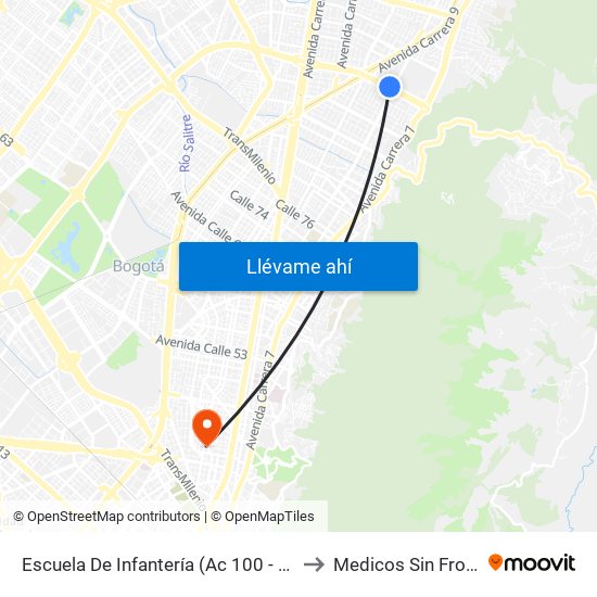 Escuela De Infantería (Ac 100 - Kr 11a) (B) to Medicos Sin Fronteras map