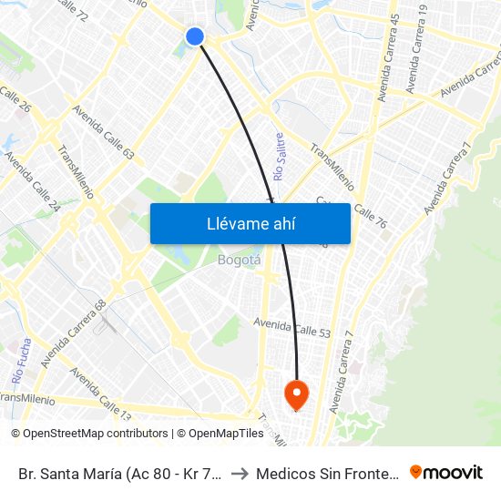 Br. Santa María (Ac 80 - Kr 73b) to Medicos Sin Fronteras map