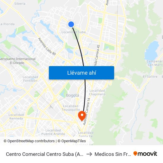 Centro Comercial Centro Suba (Av. Suba - Kr 91) to Medicos Sin Fronteras map