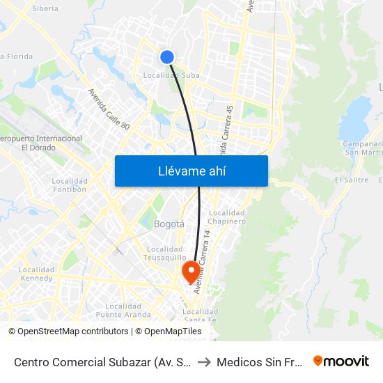 Centro Comercial Subazar (Av. Suba - Kr 91) to Medicos Sin Fronteras map