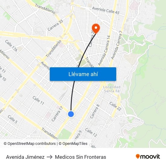 Avenida Jiménez to Medicos Sin Fronteras map