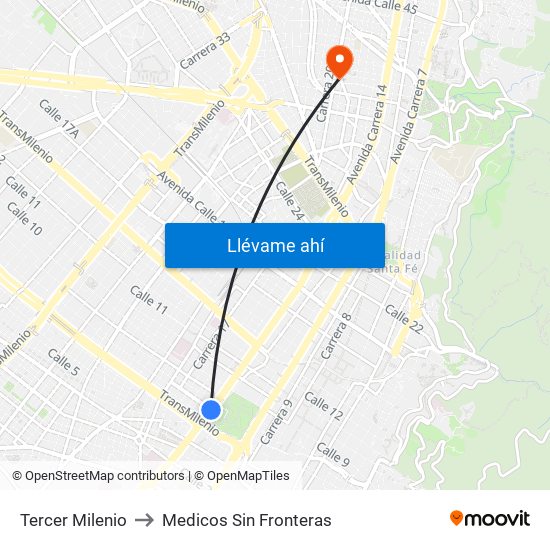 Tercer Milenio to Medicos Sin Fronteras map