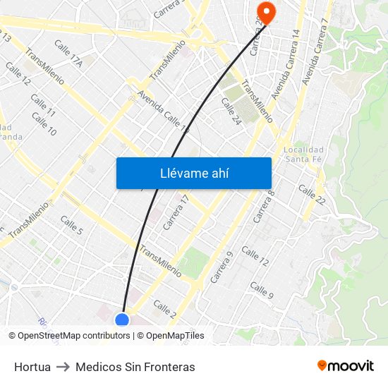 Hortua to Medicos Sin Fronteras map