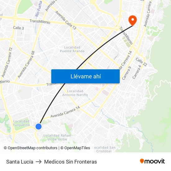 Santa Lucía to Medicos Sin Fronteras map