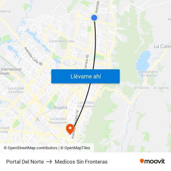 Portal Del Norte to Medicos Sin Fronteras map