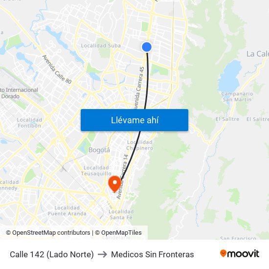 Calle 142 (Lado Norte) to Medicos Sin Fronteras map