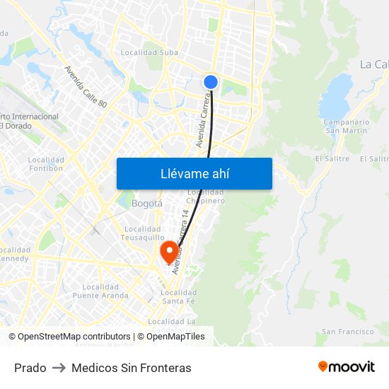 Prado to Medicos Sin Fronteras map