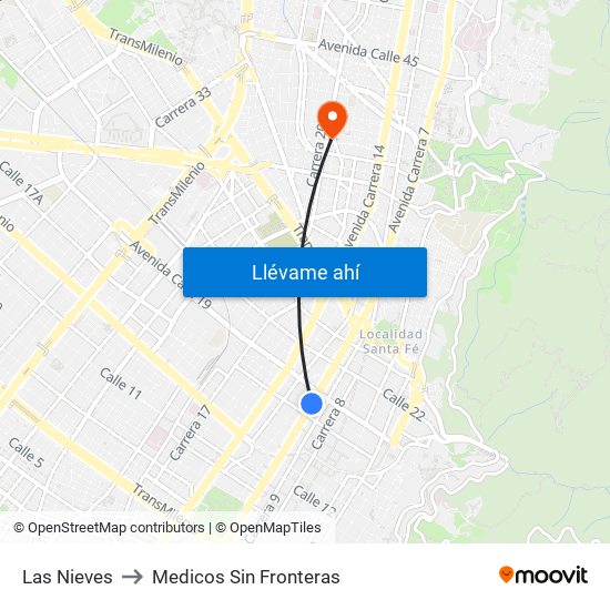 Las Nieves to Medicos Sin Fronteras map