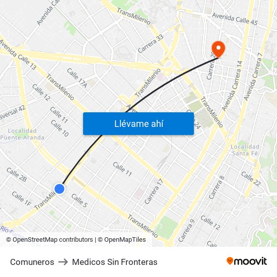 Comuneros to Medicos Sin Fronteras map