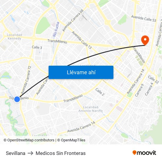Sevillana to Medicos Sin Fronteras map