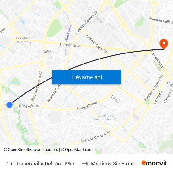 C.C. Paseo Villa Del Río - Madelena to Medicos Sin Fronteras map